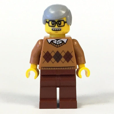 LEGO Minifigure-Grandfather - Medium Dark Flesh Argyle Sweater, Light Bluish Gray Hair-Town / City-CTY659-Creative Brick Builders